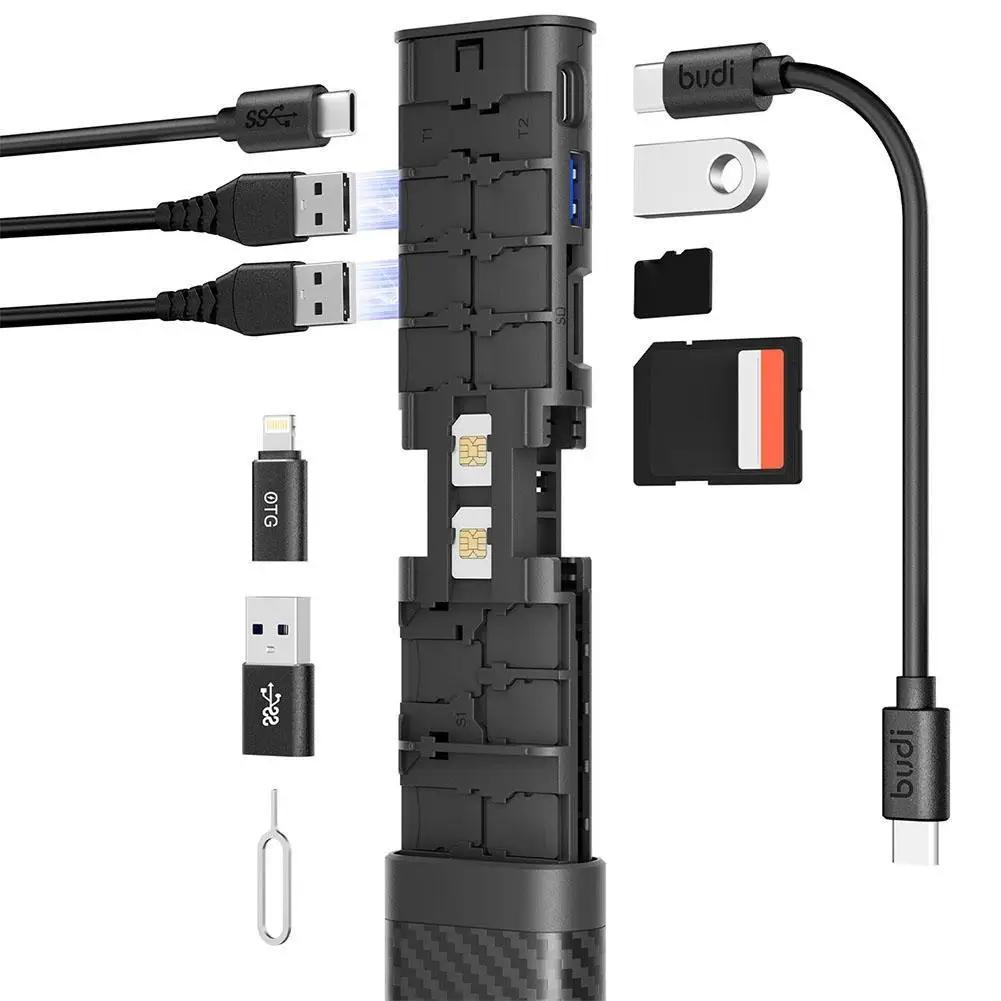 BUDI 10 in 1 USB C  SD TF SIM ī 丮 ڽ SD ī  OTG USB3.0 , Ʈ  ޸𸮿 5Gbps  